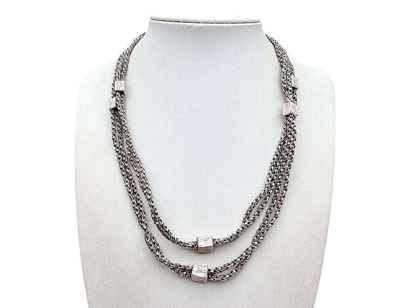Vintage Silver Multi-strand Necklace, 87cm, Modernist Rope Chain With Textured Cube Spacers, 48G von detaschmuck