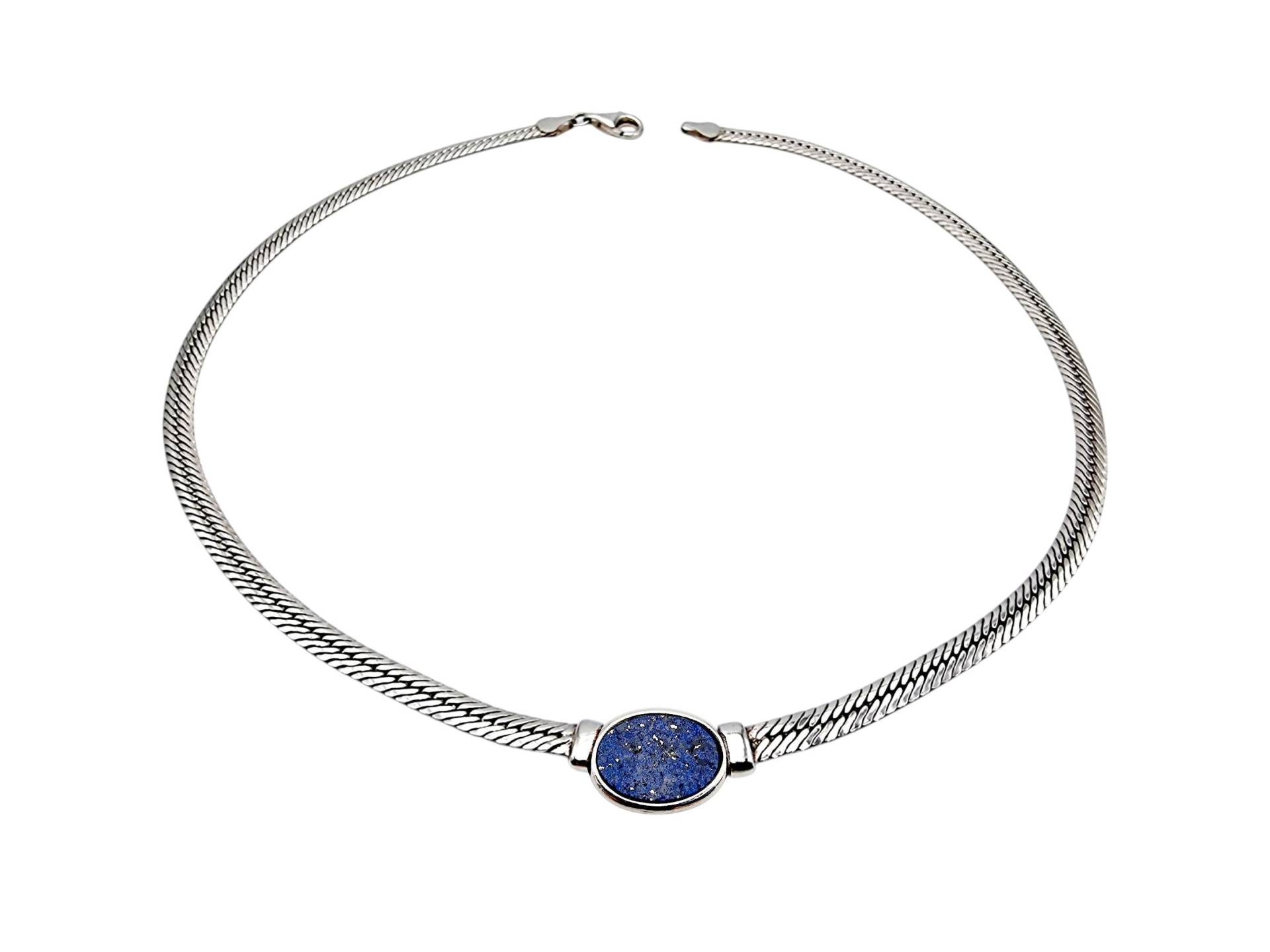 Vintage Silver Necklace With Lapis Lazuli Cabochon | Modernist 1980S 1990S Crown 925 Marked von detaschmuck