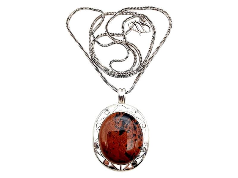 Vintage Silver Pendant Necklace With Large Jasper Stone, Unique Boho Design, 71 cm von detaschmuck