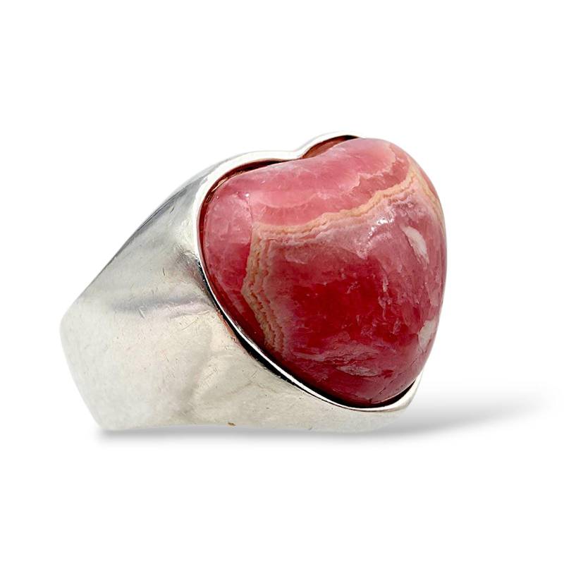 Vintage Silver Rhodochrosite Heart Ring - Statement Design Eu 61 | Us 9.5 16.2G von detaschmuck