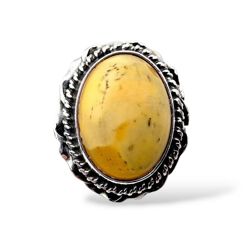 Vintage Silver Ring With Baltic Amber Cabochon | Size Eu 50 | Us 5.25 Bohemian Ethnic 1970S Style von detaschmuck