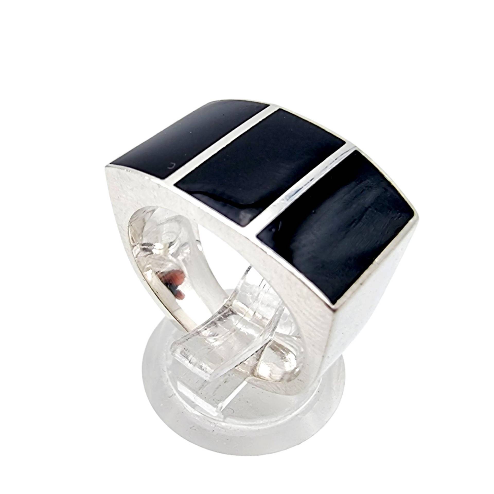 Vintage Silver Ring With Black Onyx Inlay | Modernist Geometric Design Size Eu 56 | Us 7.5 von detaschmuck