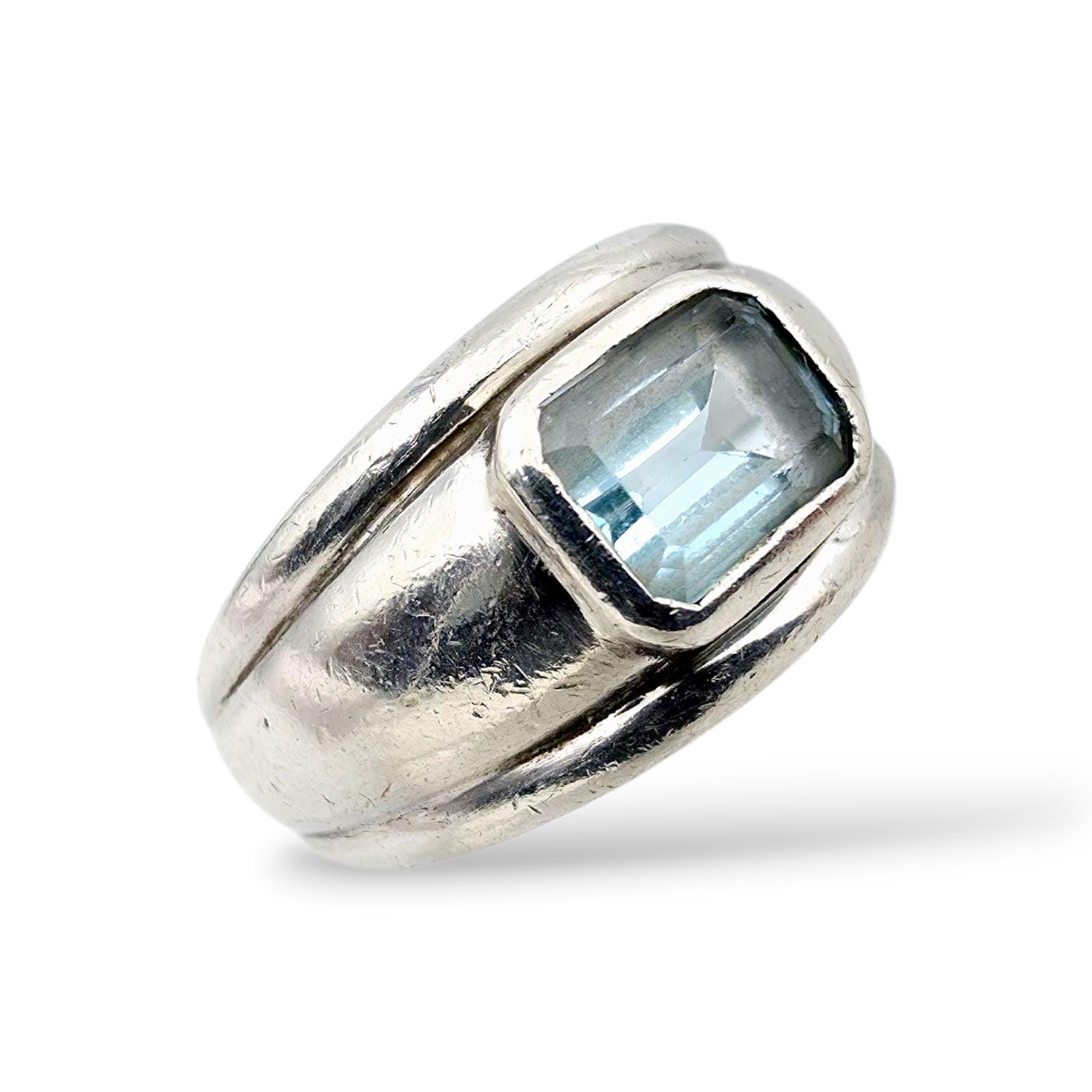 Vintage Silver Ring With Blue Topaz - Modernist Jewelry, Eu 58 | Us 8.25 von detaschmuck