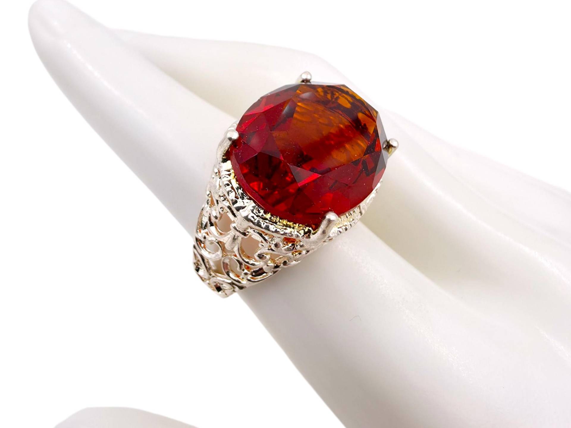 Vintage Silver Ring With Large Faceted Stone - Filigree Setting, Eu 54 | Us 7 8.93G Statement von detaschmuck