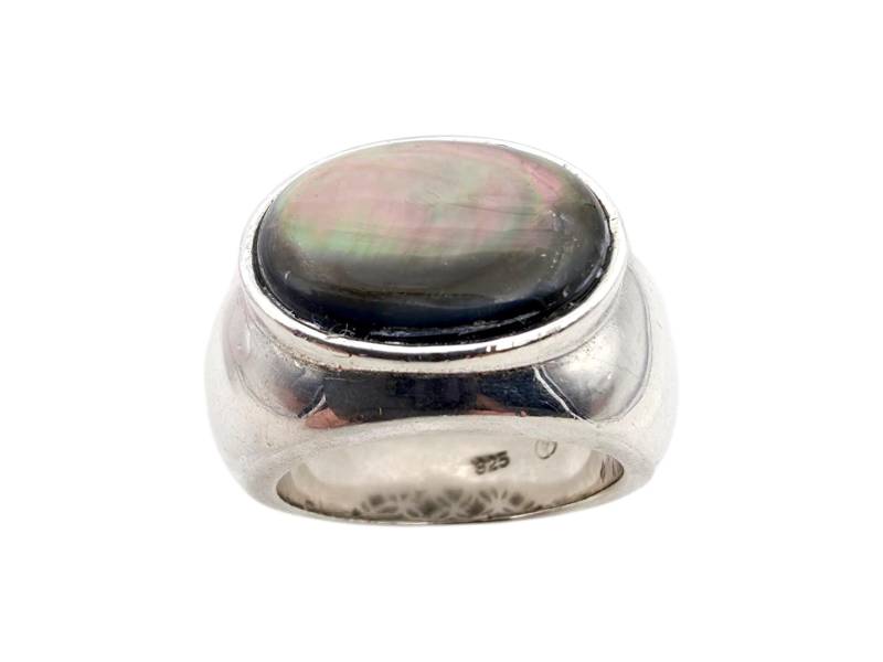 Vintage Silver Ring With Oval Labradorite - Size Eu 56 | Us 7.5 14.62G Modernist Style von detaschmuck