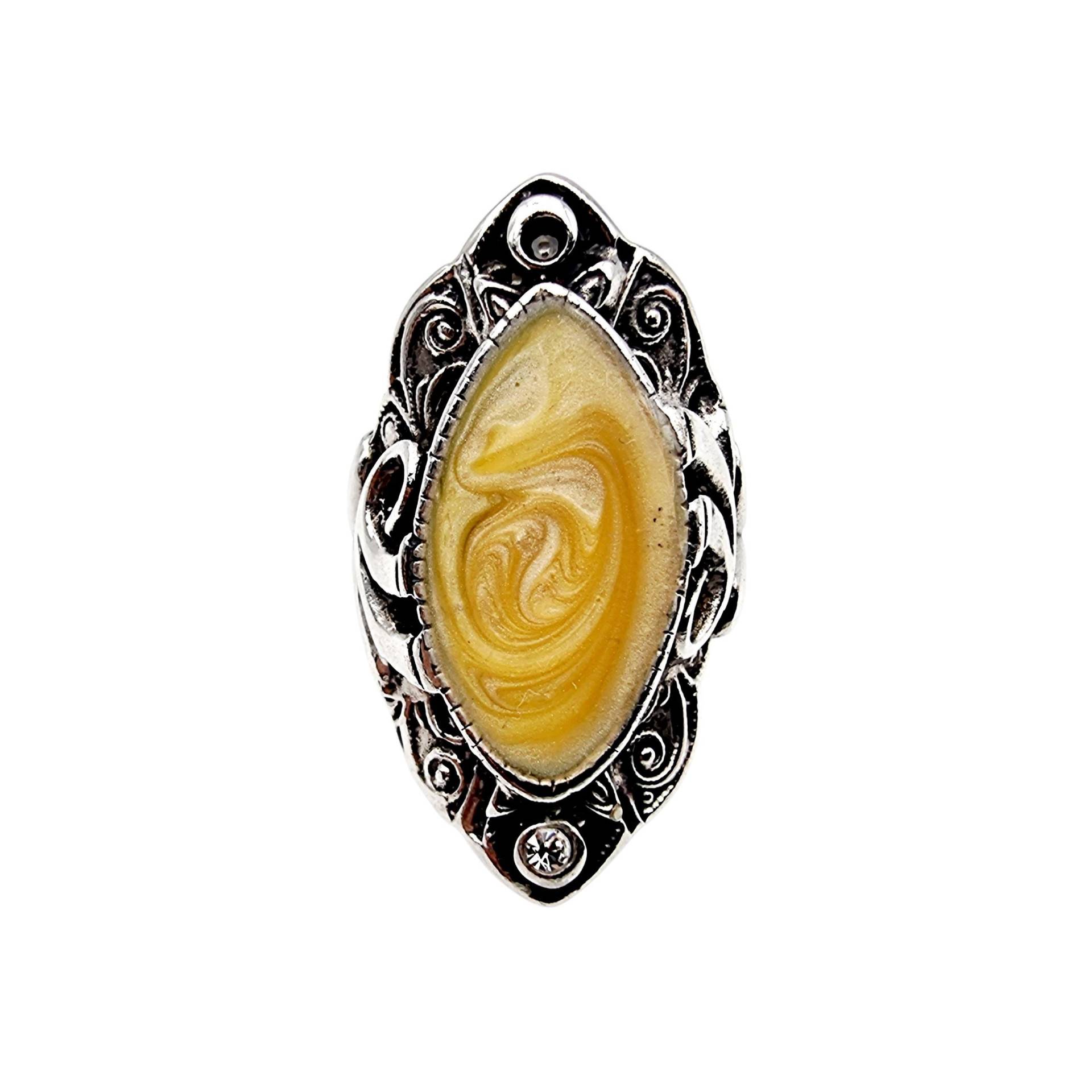 Vintage Silver Ring With Yellow Baltic Amber - Ornate Floral Design, Size Eu 56 | Us 7.5 von detaschmuck