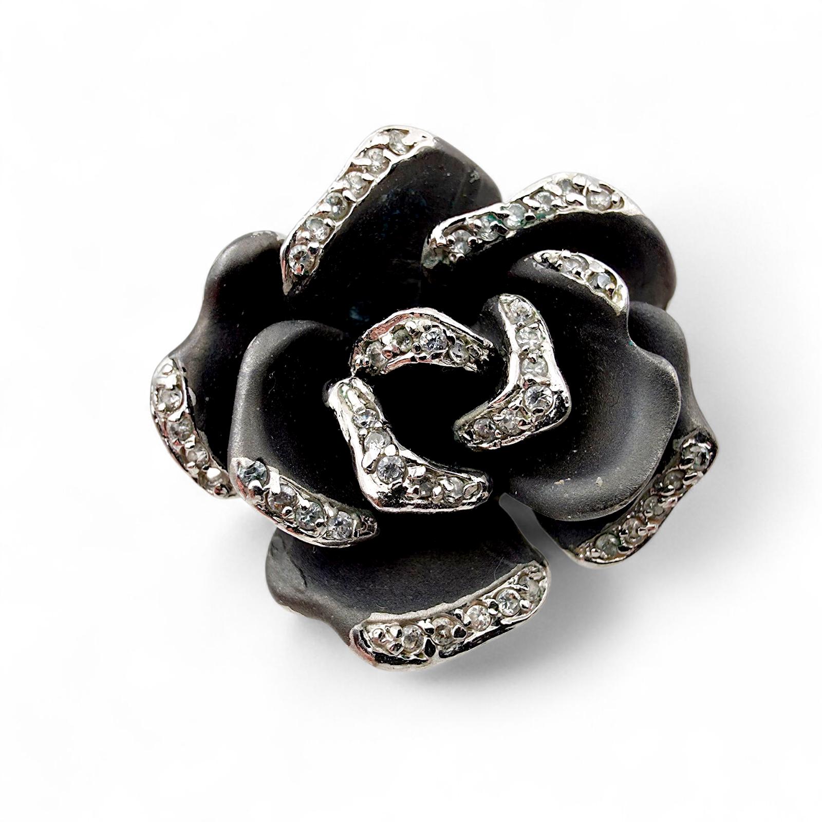 Vintage Silver Rose Ring With Rhinestones - Bold Floral Statement Jewelry | Size Eu 52/Us 6 von detaschmuck