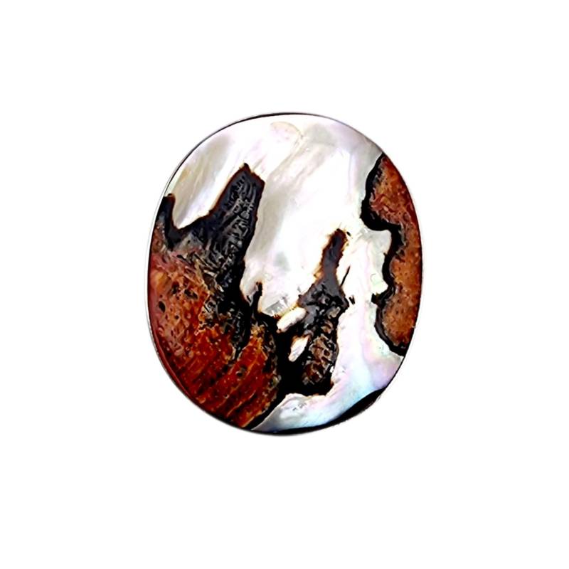 Vintage Silver Statement Ring With Natural Shell Inlay, Large Oval Organic Mother Of Pearl Ring, Eu 56 | Us 7.5 von detaschmuck