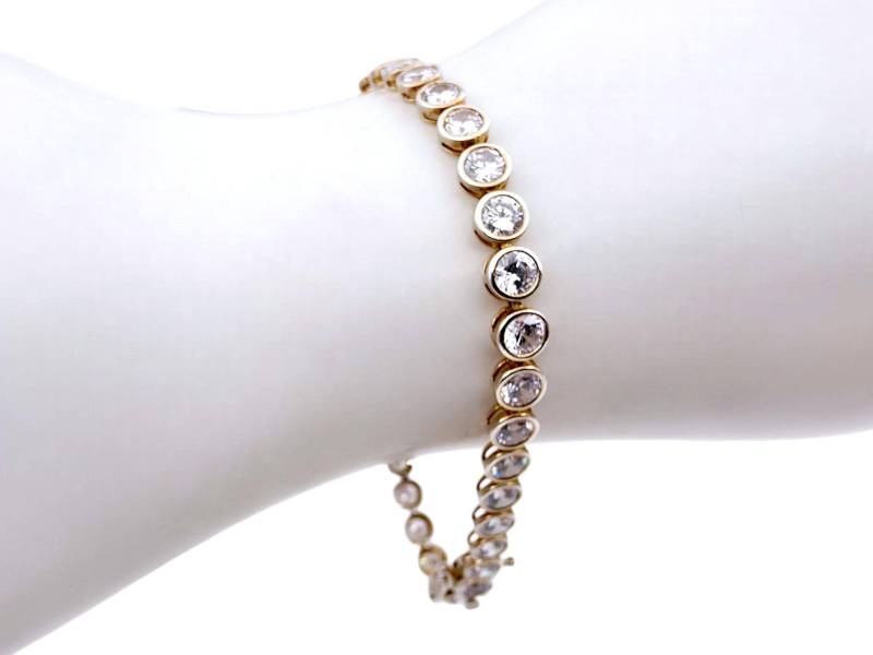 Vintage Silver Tennis Bracelet With White Cz Stones | 925 Gold Vermeil Bezel Set Elegant Classic Jewelry | 19cm von detaschmuck
