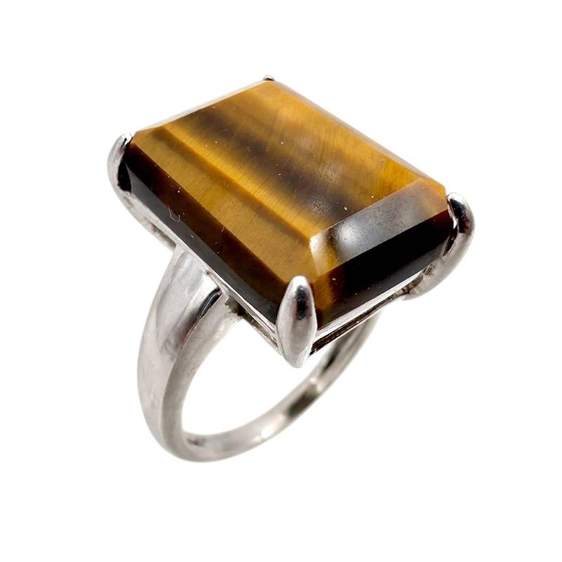Vintage Silver Tiger's Eye Ring - Eu 57 | Us 8 Bold Modernist Rectangular Cut Gemstone Statement von detaschmuck