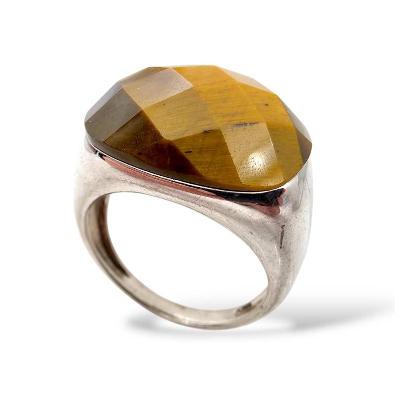 Vintage Silver Tiger's Eye Statement Ring - Size Eu 66 | Us 11.5, Bold Modernist Men's von detaschmuck