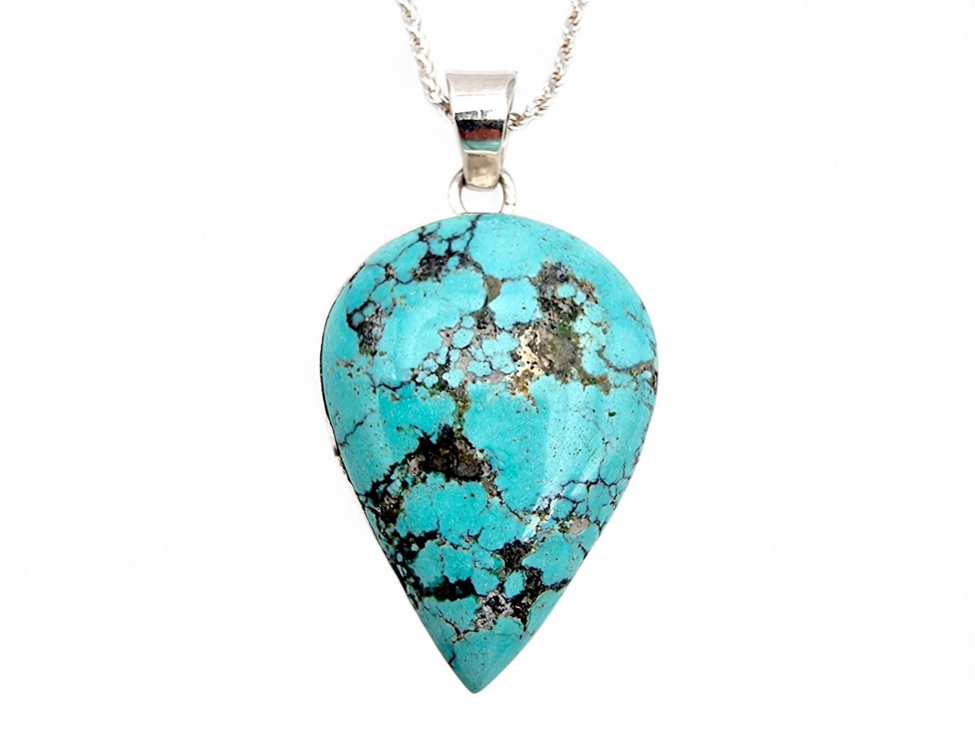 Vintage Silver Turquoise Pendant Necklace | Teardrop Cabochon 925 Jewelry von detaschmuck