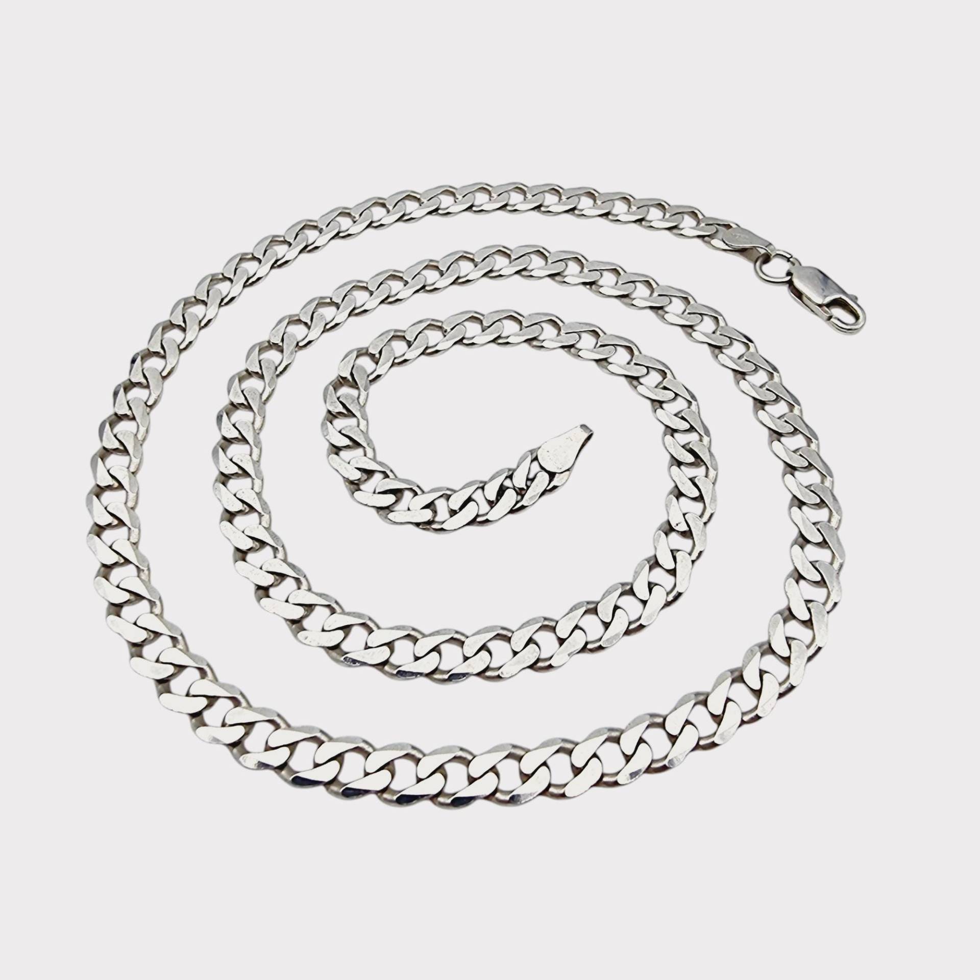 Vintage Sterling Silver 925 Curb Chain Necklace, 48cm, Classic Jewelry, Solid Cuban Link Necklace von detaschmuck