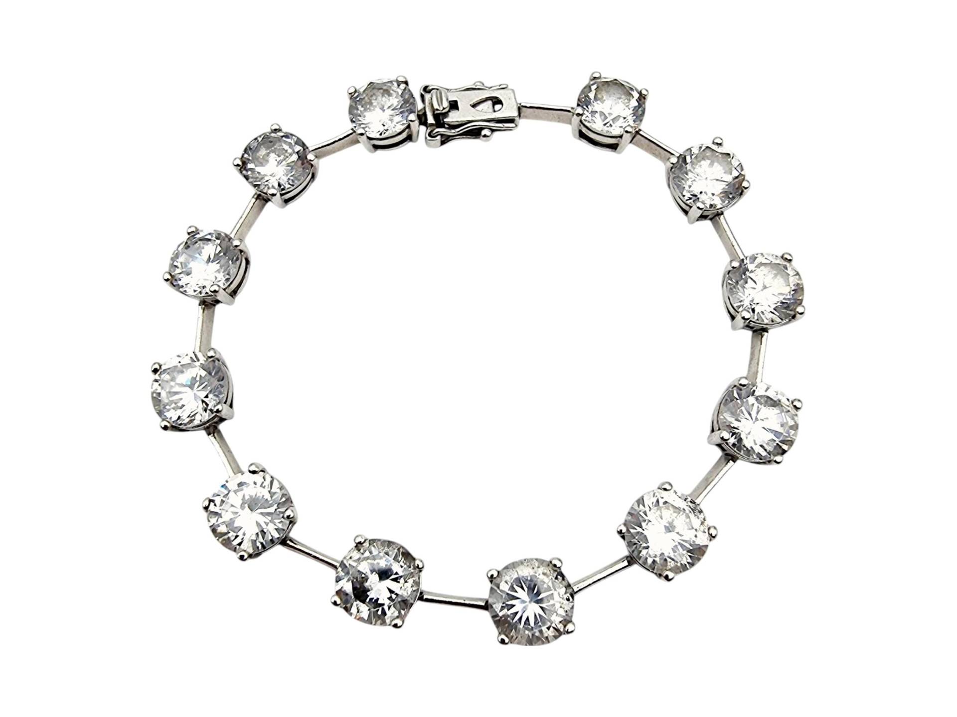 Vintage Sterling Silver 925 Tennis Bracelet With Large Round Cubic Zirconia Stones - Elegant Sparkling Jewelry von detaschmuck