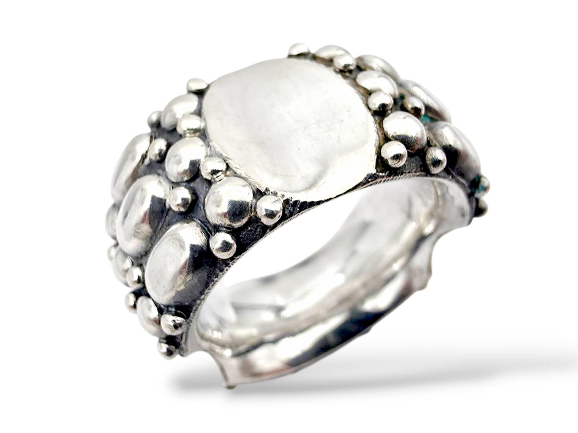 Vintage Sterling Silver Brutalist Band Ring, Textured 1970S Design, Handcrafted Statement Jewelry, Eu 57 | Us 8 von detaschmuck