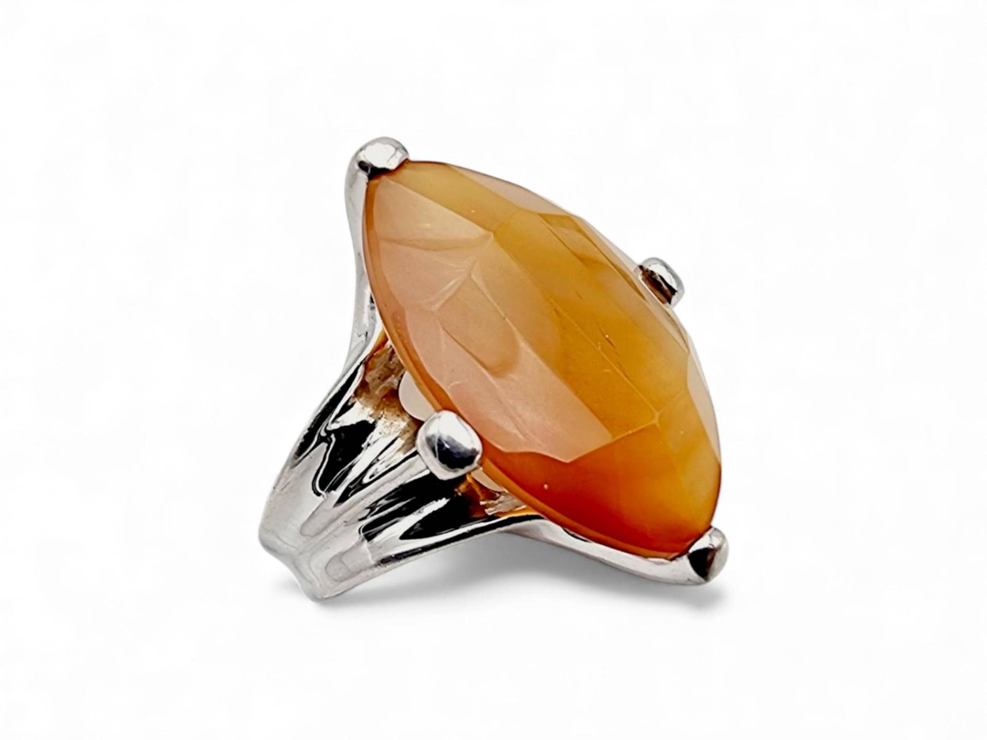 Vintage Sterling Silver Carnelian Ring - Bold Orange Agate Statement Modernist Geometric Design , Size 63 | Us 10.5 von detaschmuck