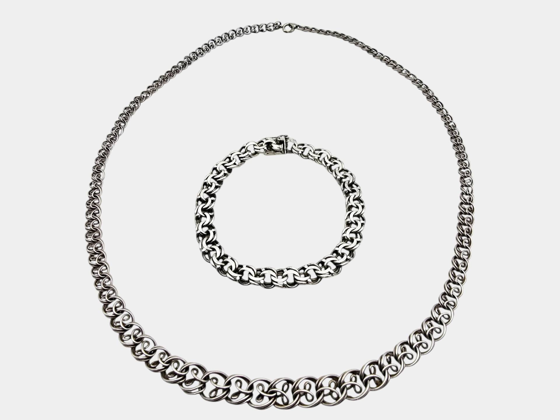 Vintage Sterling Silver Chain Necklace & Bracelet Set von detaschmuck