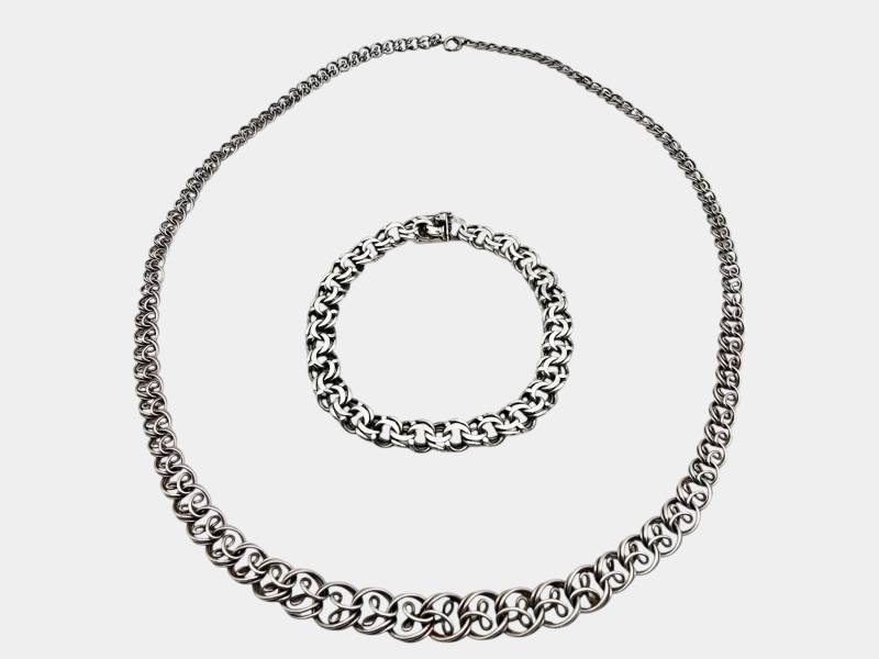 Vintage Sterling Silver Chain Necklace & Bracelet Set von detaschmuck