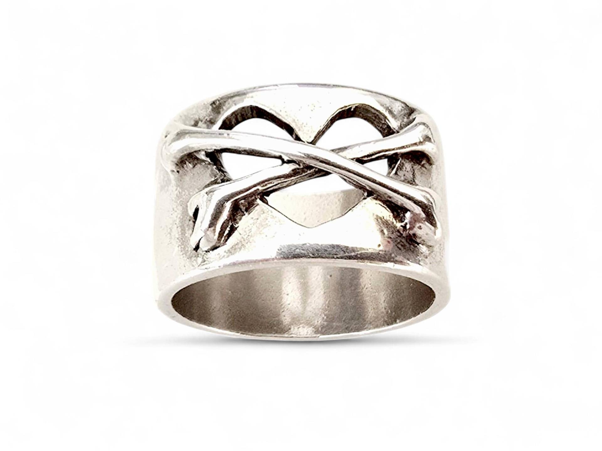 Vintage Sterling Silver Crossbones & Heart Wide Band Ring | Size Eu 56 | Us 7.5 - 925 Solid Statement Ring, 16.70G von detaschmuck