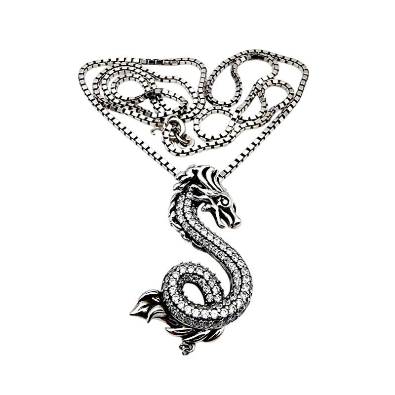 Vintage Sterling Silver Dragon Pendant Necklace - Spg Designer, Cubic Zirconia, Gothic Style, 43 X 26 Mm von detaschmuck