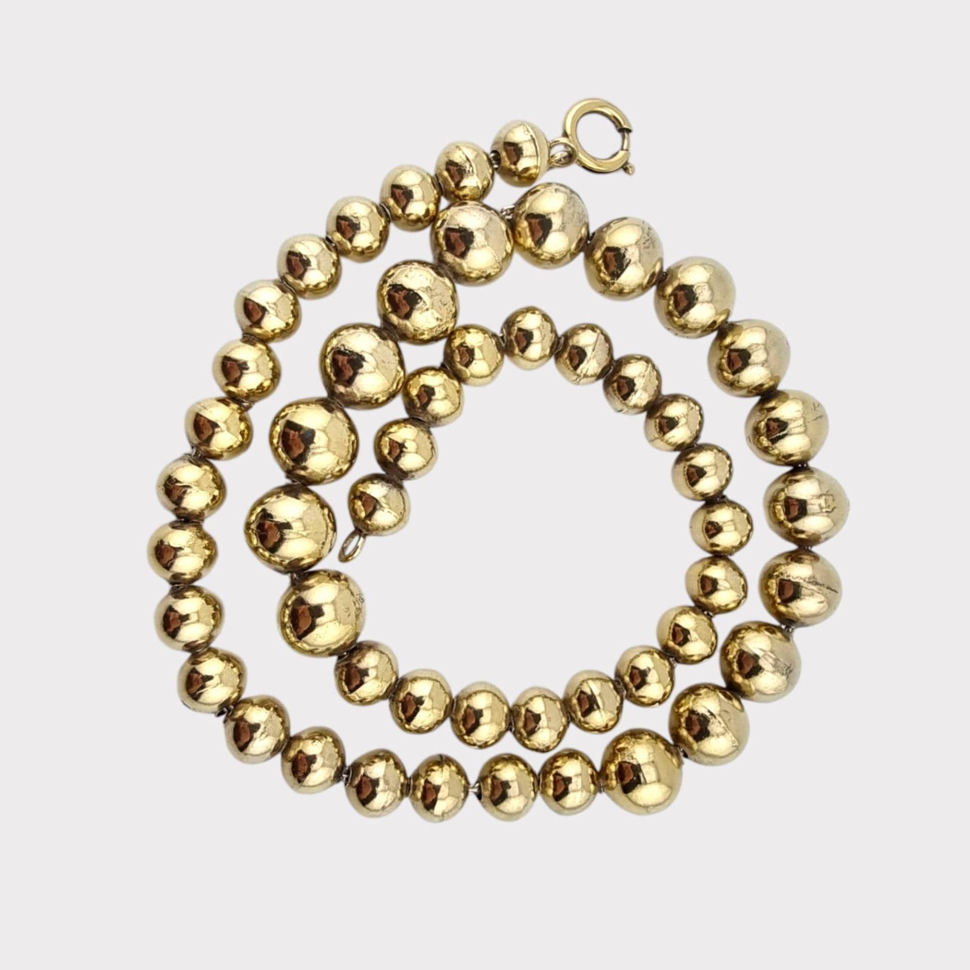 Vintage Sterling Silver Graduated Gold-Plated Bead Necklace - 44 cm von detaschmuck