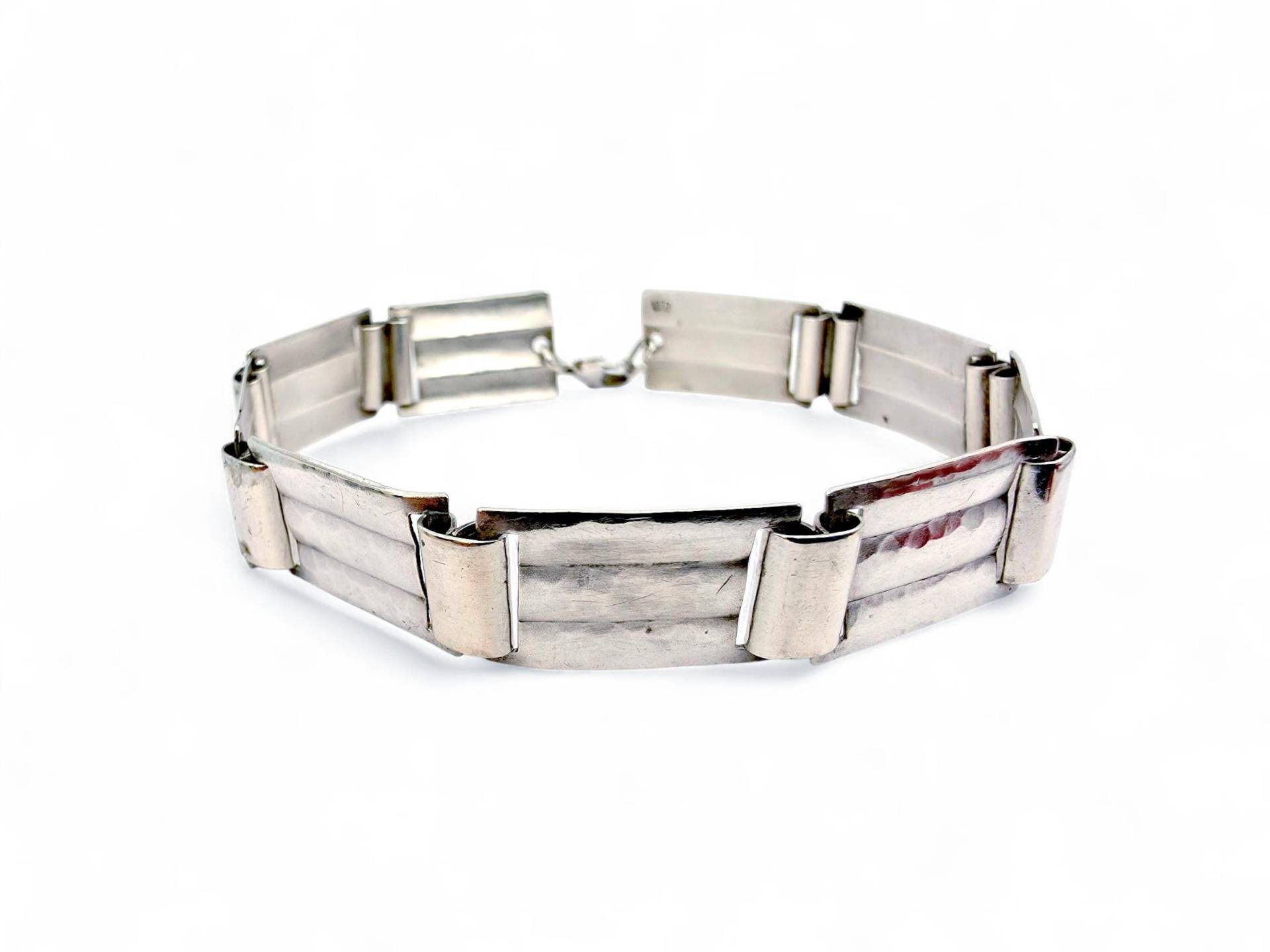 Vintage Sterling Silver Hammered Link Bracelet - 835 Silver, 18 cm von detaschmuck