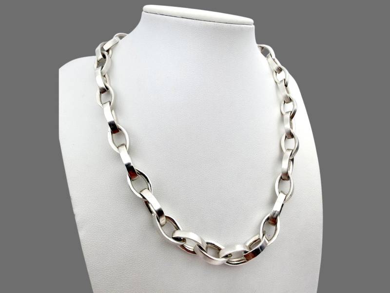 Vintage Sterling Silver Heavy Chain Necklace, 76.6G Solid Oval Link, Bold Statement Collar, 45cm von detaschmuck