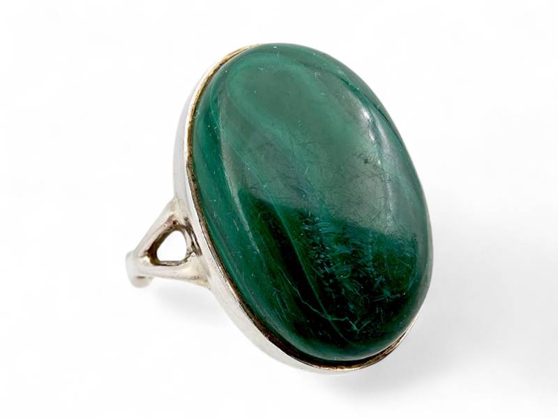 Vintage Sterling Silver Malachite Ring - Bold 1970S Artisan Design Eu 57 | Us 8 von detaschmuck
