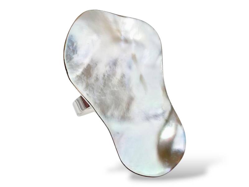 Vintage Sterling Silver Mother Of Pearl Ring - Modernist Organic Design, Iridescent White Shell, Size 57 | Us 8 von detaschmuck