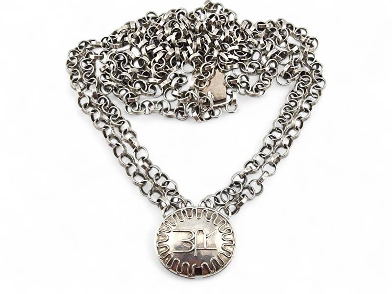 Vintage Sterling Silver Multi-Chain Necklace With Unique Symbolic Pendant, Long 84 cm Chain von detaschmuck