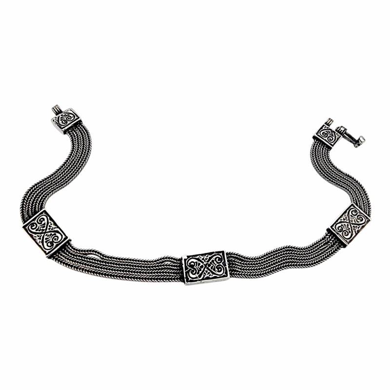 Vintage Sterling Silver Multi-Strand Bracelet - Ornate Scrollwork Panels, 19cm | 7.48" von detaschmuck