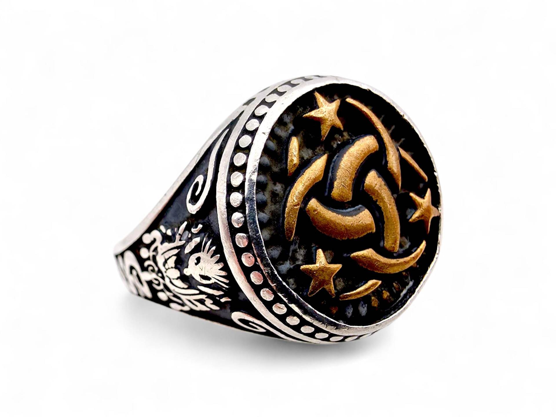 Vintage Sterling Silver Ottoman Signet Ring With Crescent & Star Design, Men's Jewelry, Size 65 von detaschmuck