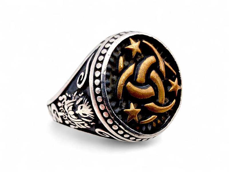 Vintage Sterling Silver Ottoman Signet Ring With Crescent & Star Design, Men's Jewelry, Size 65 von detaschmuck