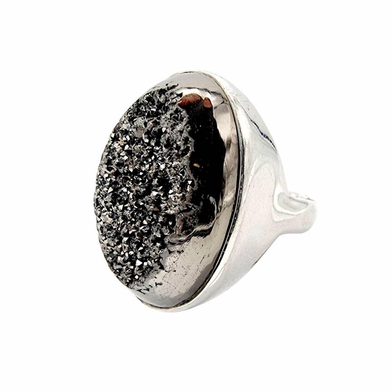 Vintage Sterling Silver Pyrite Druzy Statement Ring - Bold Textured Design Size 56 | Us 7.5 von detaschmuck