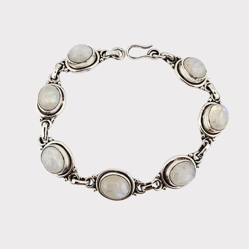 Vintage Sterling Silver Rainbow Moonstone Bracelet With Hook Clasp von detaschmuck