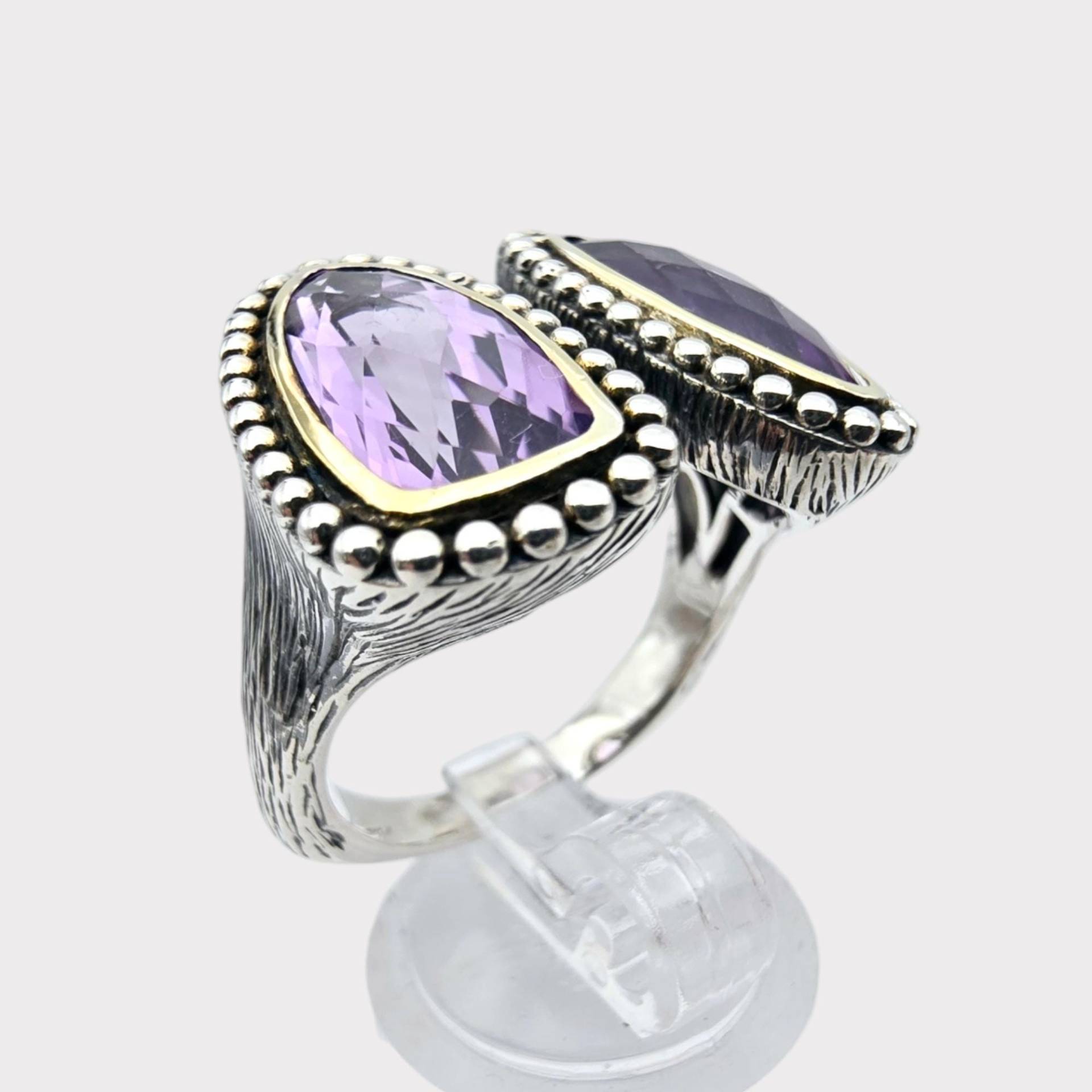 Vintage Sterling Silver Ring With Amethyst Gemstones, Size 62 | Us Size 10.5 von detaschmuck