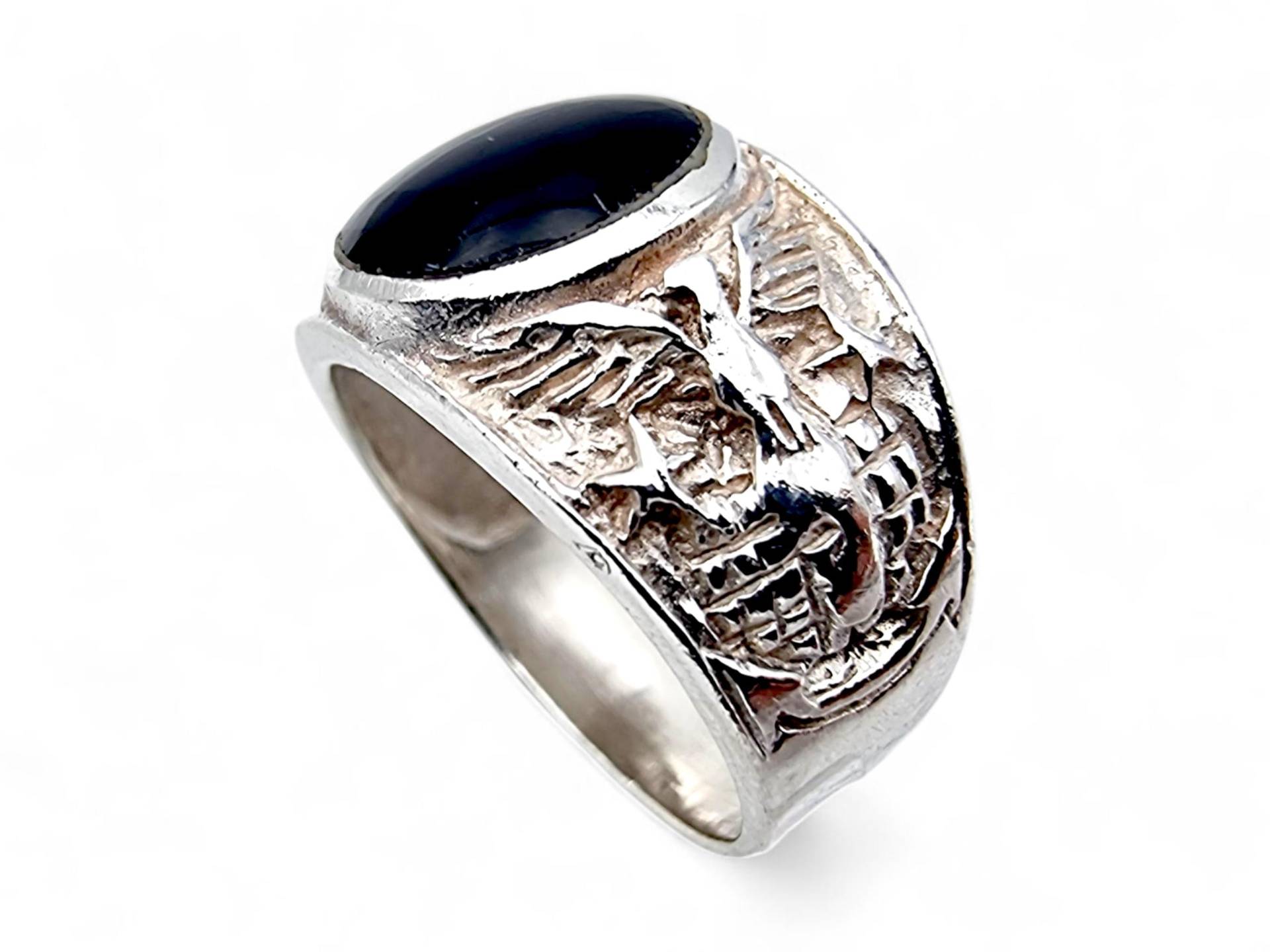 Vintage Sterling Silver Ring With Black Onyx - Textured Brutalist Design Size Eu 60 | Us 9.25 von detaschmuck