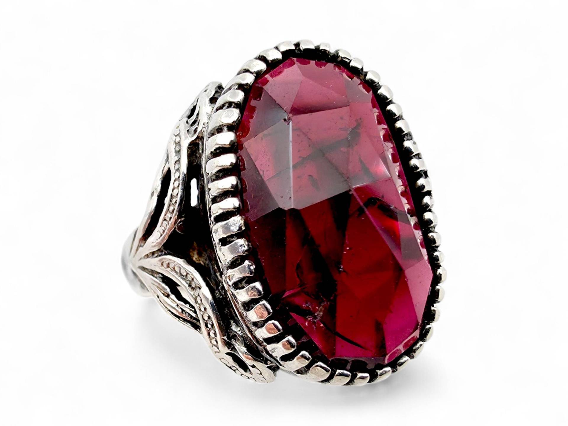 Vintage Sterling Silver Ring With Garnet Stone - Ornate Filigree Design Eu 54 | Us 6.75 von detaschmuck