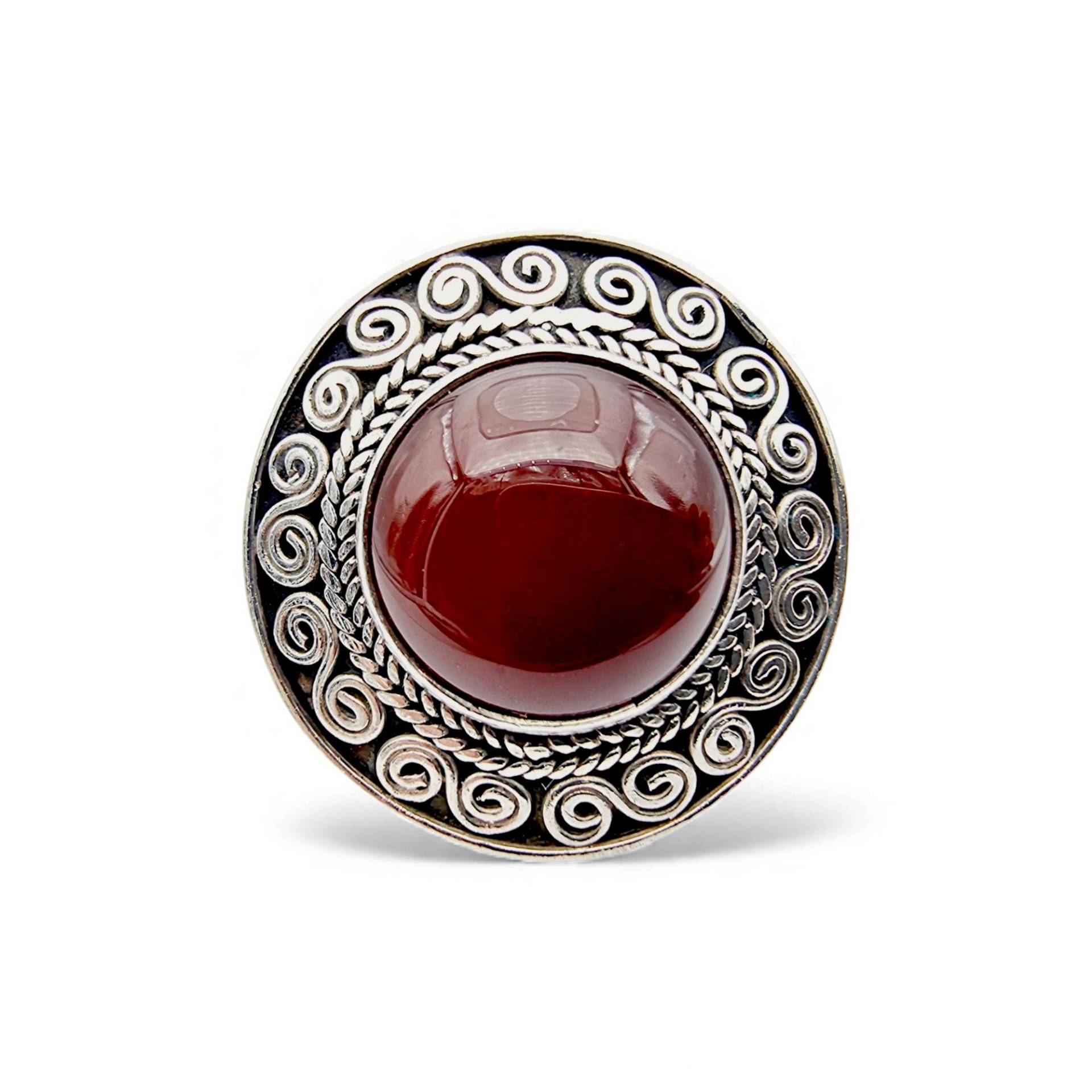 Vintage Sterling Silver Statement Ring With Carnelian Gemstone, Bohemian Filigree Adjustable Ring, Size 53 | Us 6.5 von detaschmuck