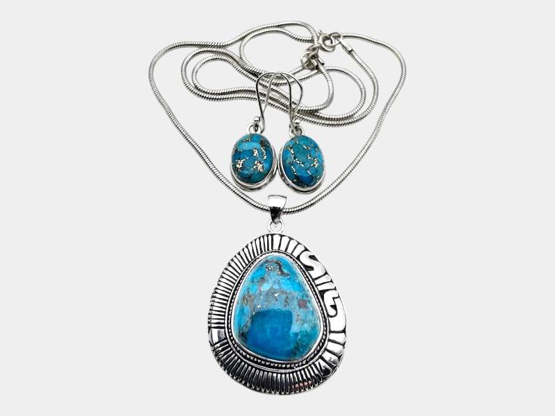 Vintage Sterling Silver Turquoise Pendant & Earring Set von detaschmuck