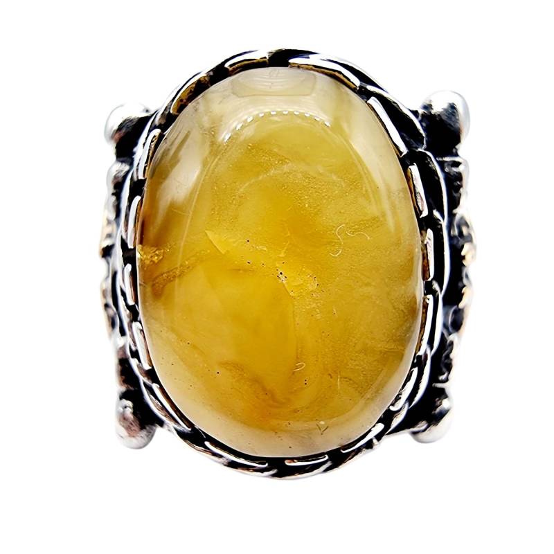 Vintage Sterling Silver & Gold-Plated Men's Ring With Yellow Baltic Amber - Ornate Ottoman Style- Size 54 | Us 6.75 von detaschmuck