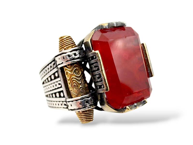 Vintage Sterling Silver & Gold-Plated Statement Ring With Red Gemstone - Handcrafted Ornate Design, Artisan Jewelry, Eu 61 | Us 9.5 von detaschmuck