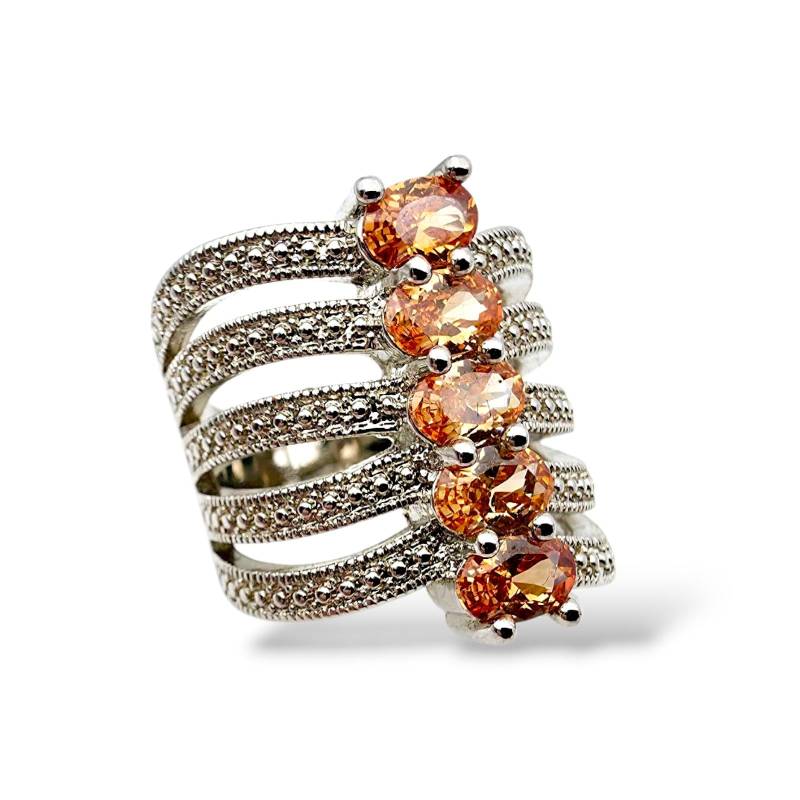 Vintage Style Silver Ring With Orange Gemstones - Wide Statement Band, Size Eu 56 | Us 7.5 von detaschmuck
