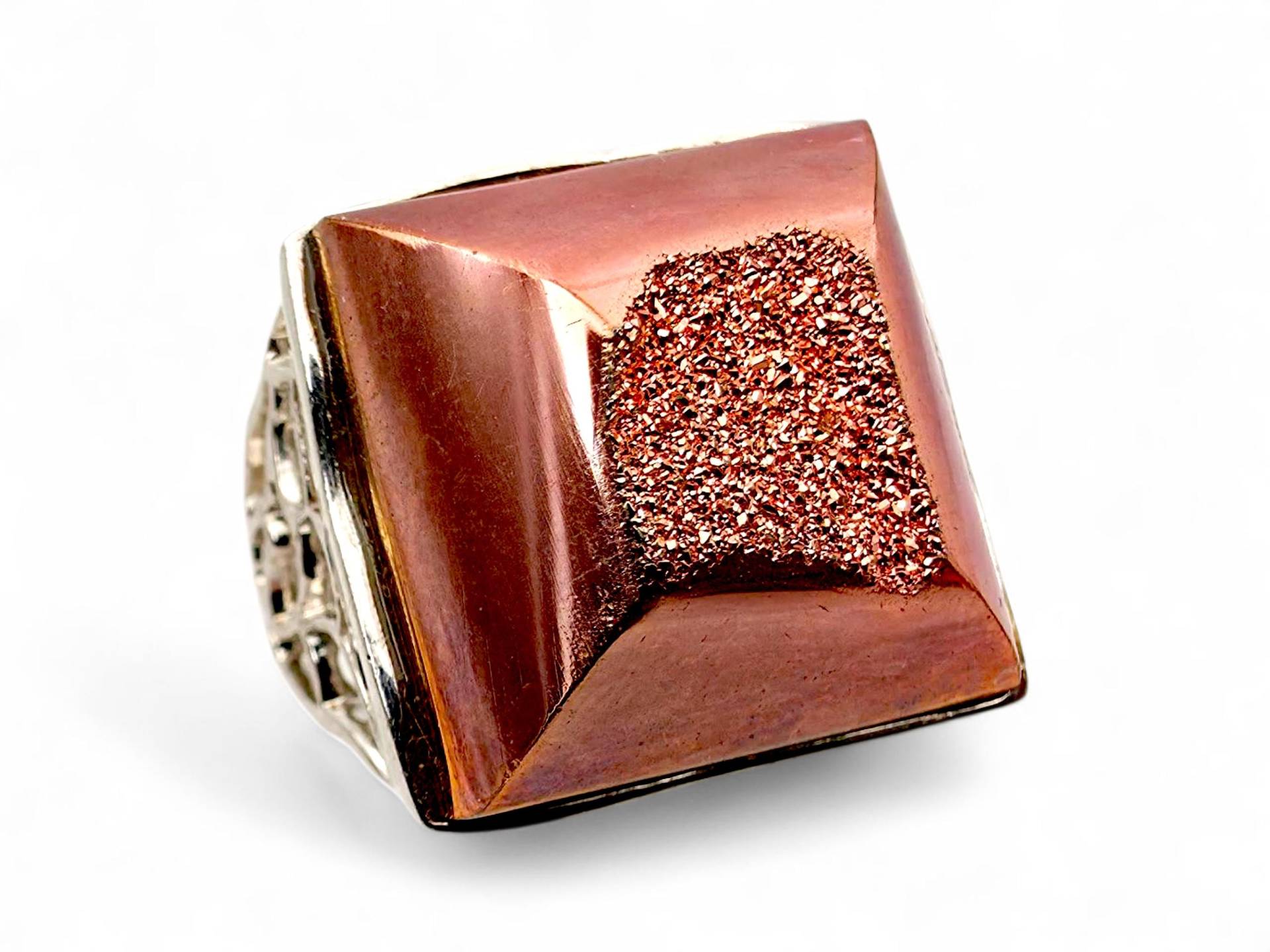 Vintage Tau 925 Silver Ring With Copper Drusy Quartz - 12.48 G, Size 60 | Us 9, Geometric Pyramid Design von detaschmuck