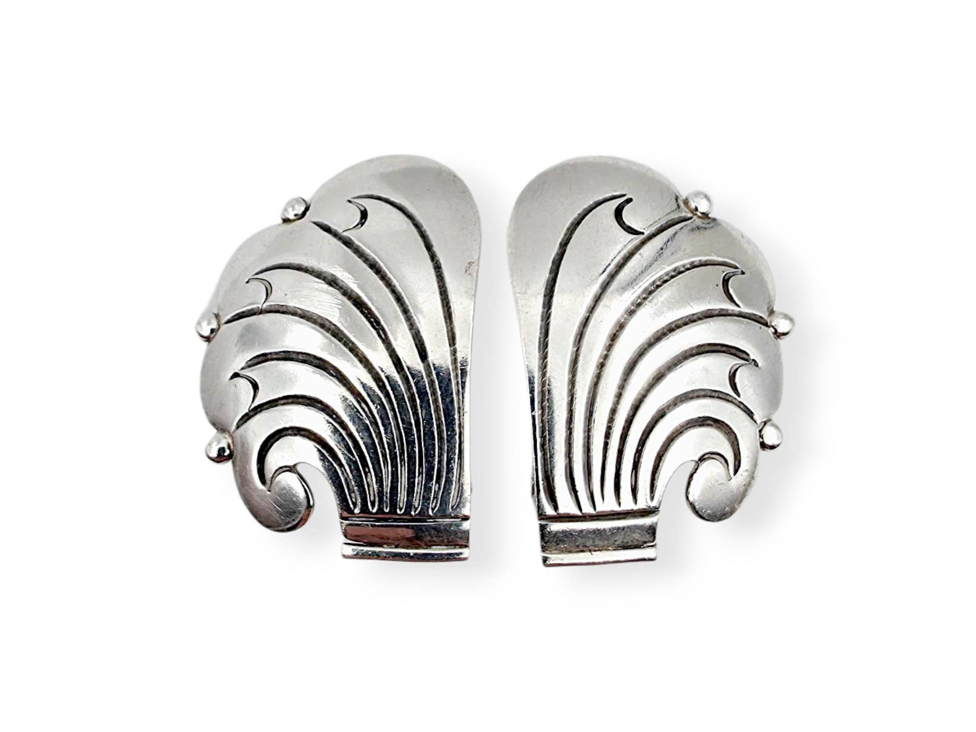 Vintage Taxco Mexico Sterling Silver Earrings, Fan Shell Clip-Ons, Handmade 925 Statement 1970S Mexican Modernist Jewelry von detaschmuck