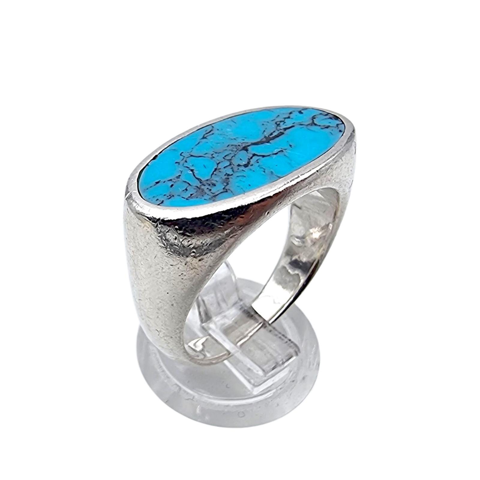 Vintage Turquoise Ring 925 Silver S60 | Us 9 - Modernist Oval Cabochon Statement Ring, Minimalist Sterling Jewelry von detaschmuck