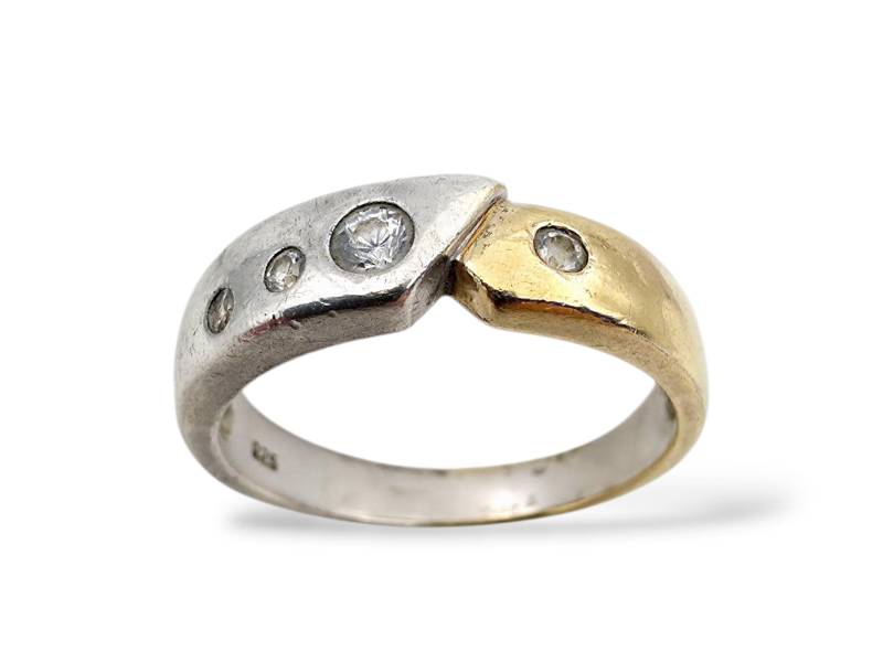 Vintage Two-Tone Silver Ring | Eu 57/Us 8 | 925 & Gold Plated Band With Cubic Zirconia Modern Minimalist Design Vintage Two-Tone Silver Ring | Eu 57/Us 8 | 925 & Gold Plated Band With Cubic Zirconia Modern Minimalist Design von detaschmuck