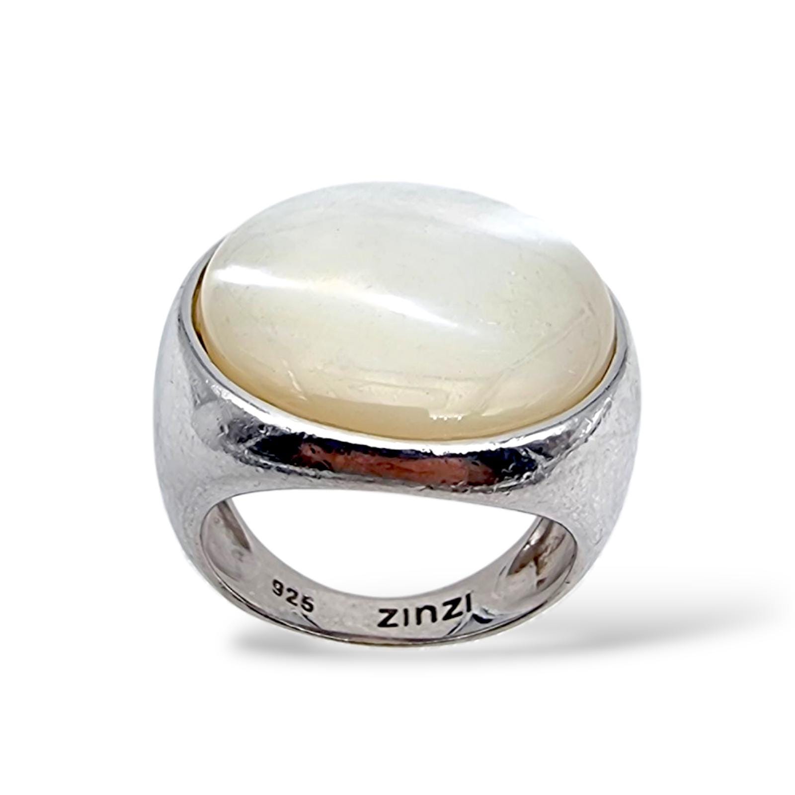 Zinzi 925 Silver Mother Of Pearl Ring, Modern Designer Statement Elegant Minimalist Style, Size Eu 54 | Us 7 von detaschmuck
