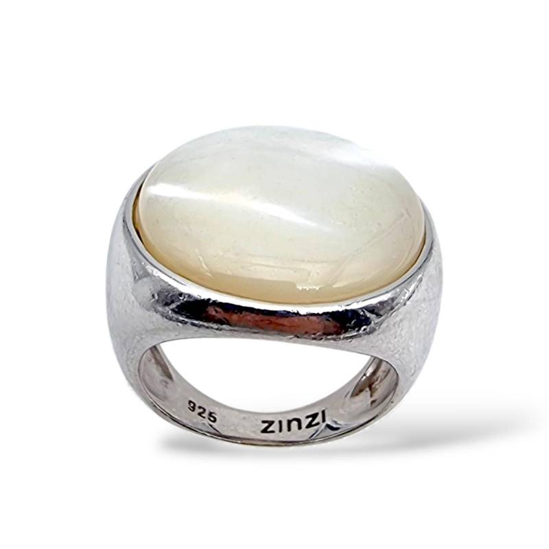 Zinzi 925 Silver Mother Of Pearl Ring, Modern Designer Statement Elegant Minimalist Style, Size Eu 54 | Us 7 von detaschmuck