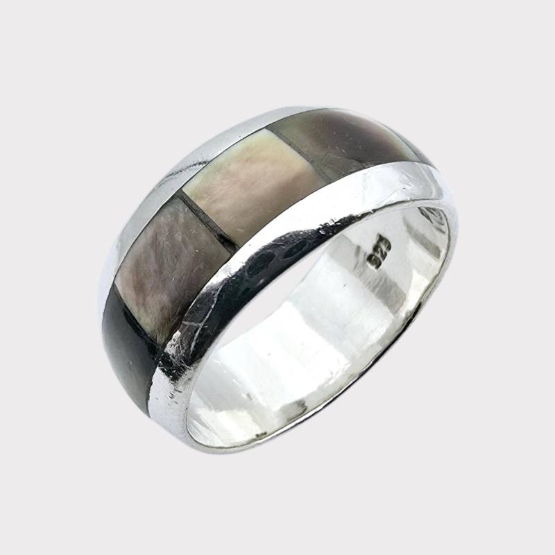 sterling Silver Mother Of Pearl Band Ring - Wide Inlay 925 Shell Ring, Size 60 von detaschmuck